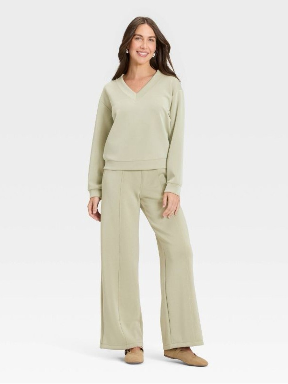 NWT A New Day Sandwash V-Neck Knit Pullover Crop Sweatshirt Size Large